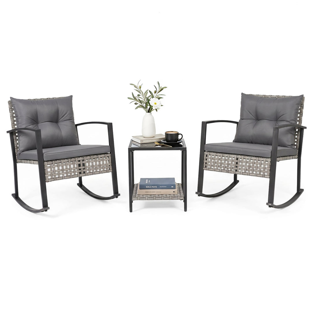 3-Piece Outdoor Rocking Chair Set with Coffee Table - Gray
