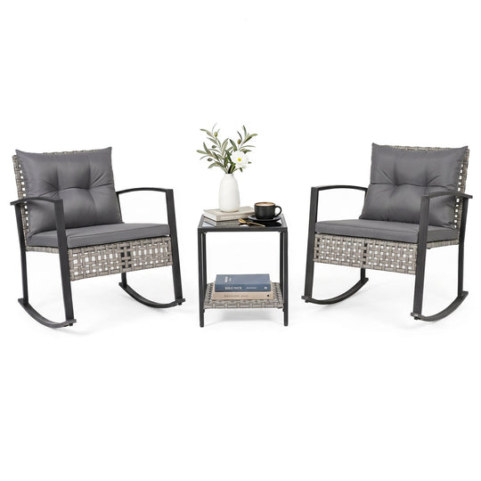3-Piece Outdoor Rocking Chair Set with Coffee Table - Gray