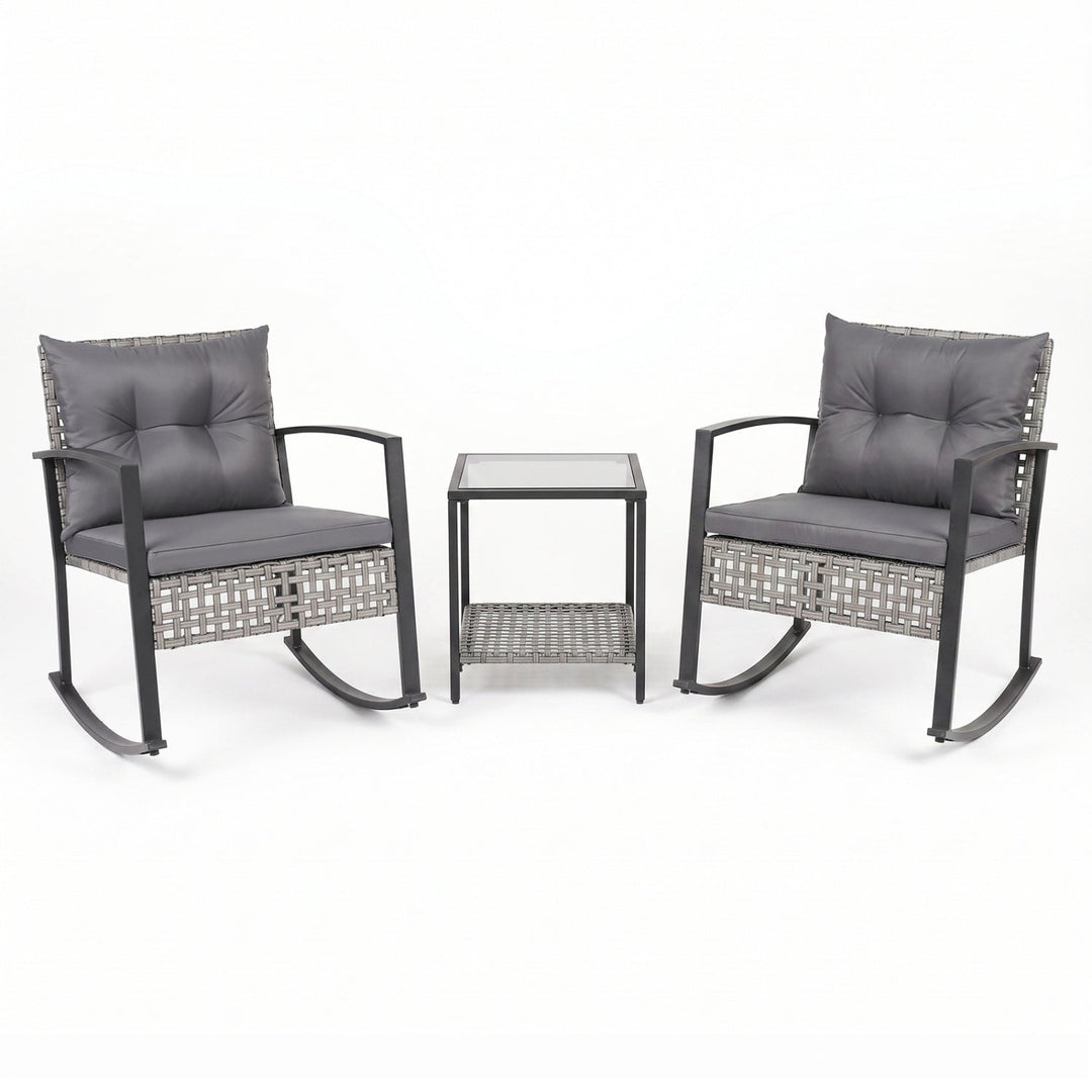 3-Piece Outdoor Rocking Chair Set with Coffee Table - Gray