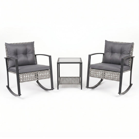 3-Piece Outdoor Rocking Chair Set with Coffee Table - Gray