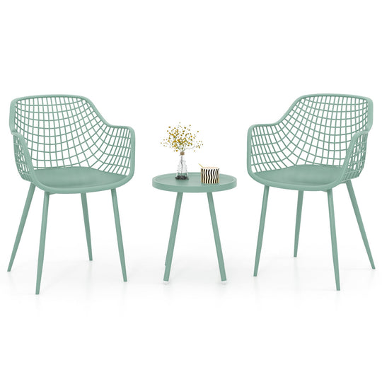3 Piece Patio Chair Set with PP Seat and Tabletop for Porch