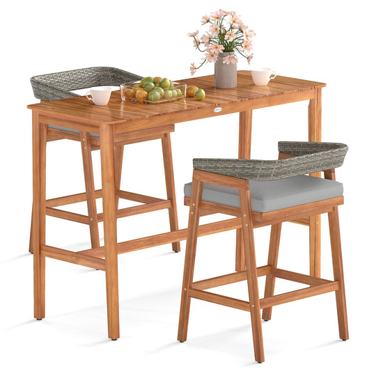3-Piece Patio Counter Height Bar Set with Cushioned Stools