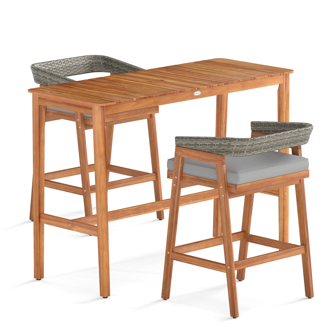 3-Piece Patio Counter Height Bar Set with Cushioned Stools