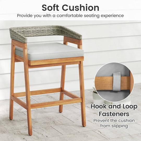 3-Piece Patio Counter Height Bar Set with Cushioned Stools
