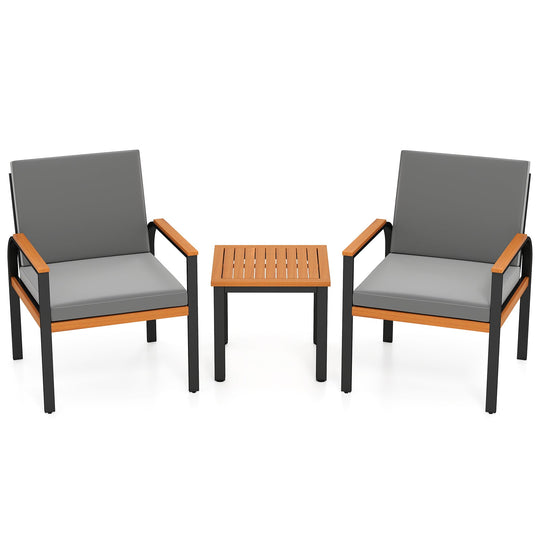 3 Piece Patio Furniture Set Outdoor Conversation Set with Coffee Table-Grey
