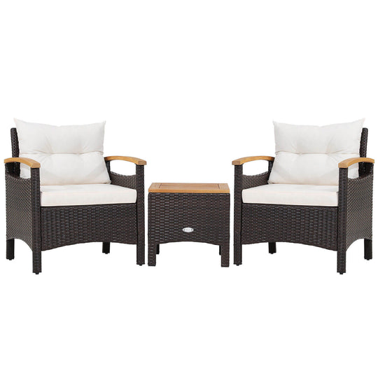 3 Pieces Patio Rattan Furniture Set with Removable Cushion
