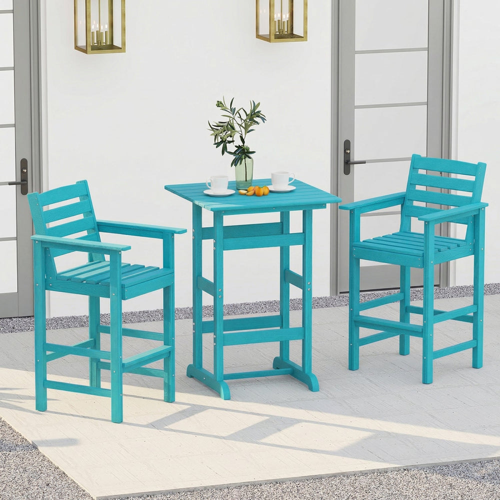 3-Piece Patio HDPE Bar Set with Square High-Top Table for Backyard and Poolside