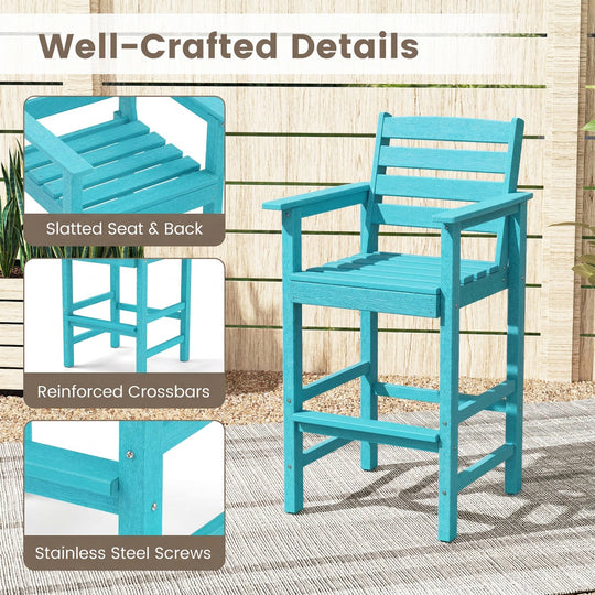 3-Piece Patio HDPE Bar Set with Square High-Top Table for Backyard and Poolside