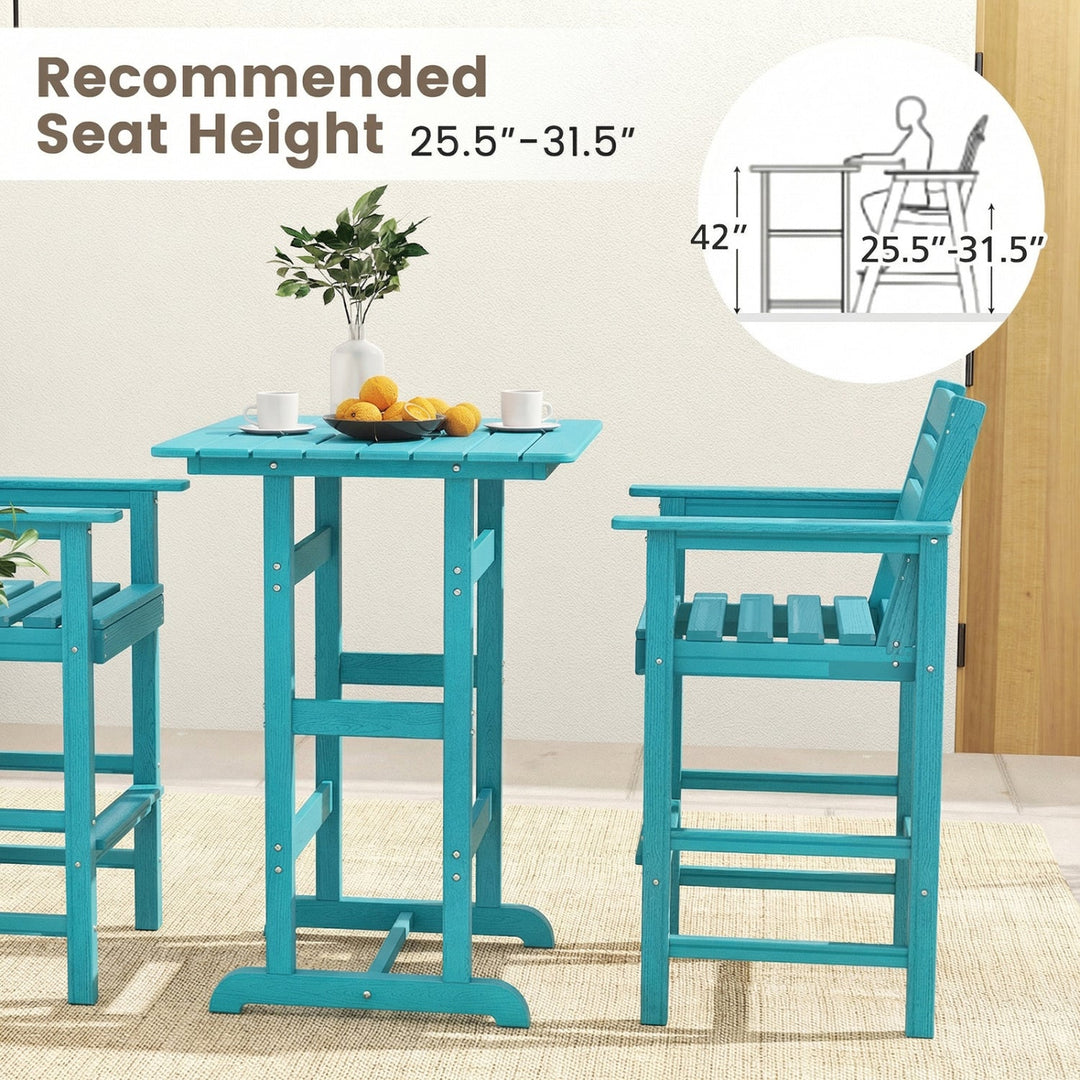 3-Piece Patio HDPE Bar Set with Square High-Top Table for Backyard and Poolside