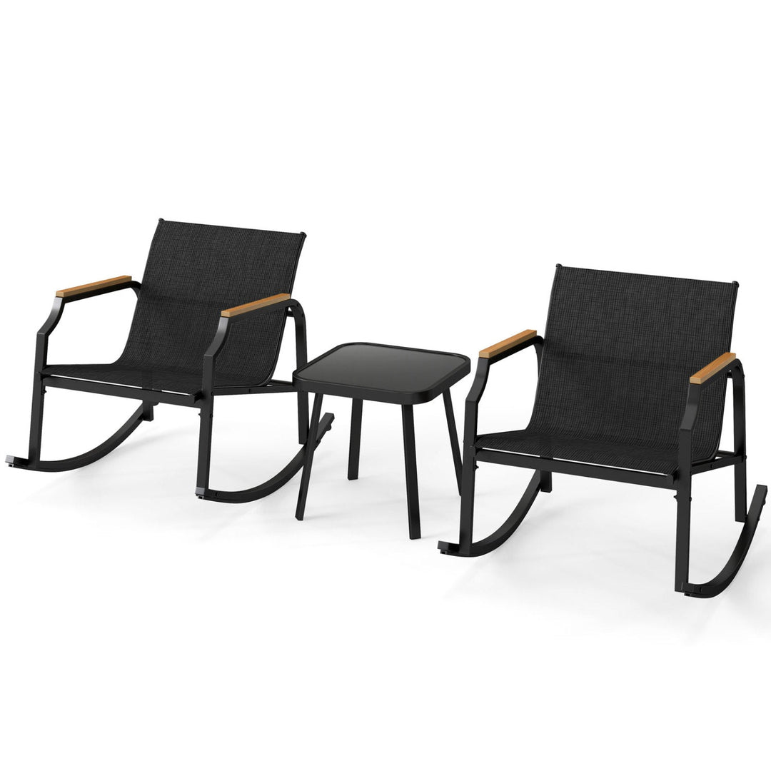 3-Piece Patio Rocking Bistro Set with Glass Coffee Table