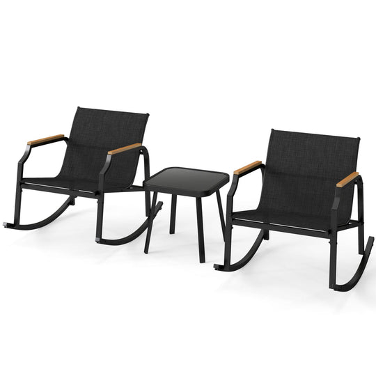 3-Piece Patio Rocking Bistro Set with Glass Coffee Table