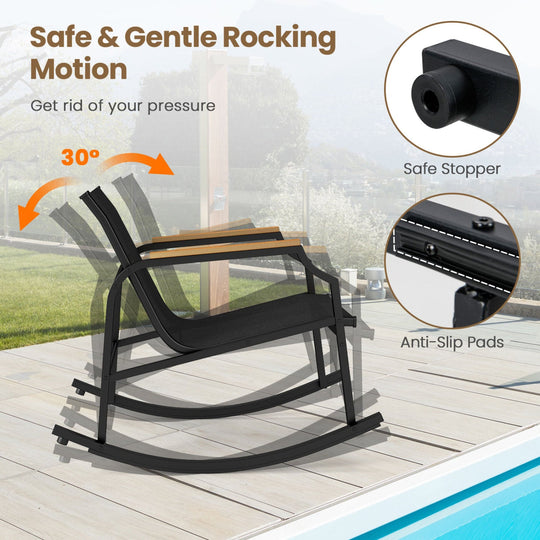 3-Piece Patio Rocking Bistro Set with Glass Coffee Table