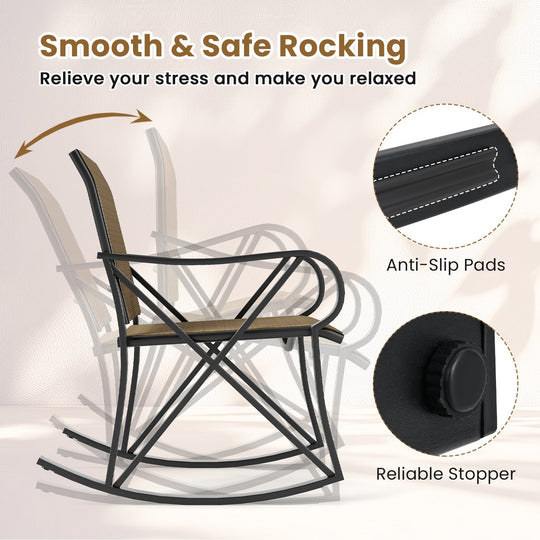 3 Piece Patio Rocking Set with Smooth Rocking Motion Outdoor Rocker Chair Bistro Set