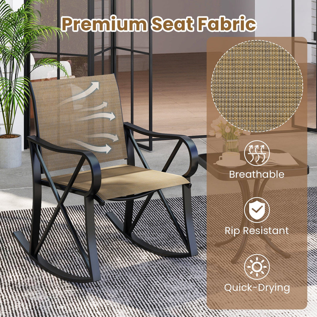 3 Piece Patio Rocking Set with Smooth Rocking Motion Outdoor Rocker Chair Bistro Set