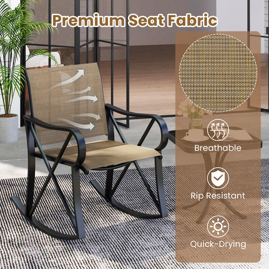 3 Piece Patio Rocking Set with Smooth Rocking Motion Outdoor Rocker Chair Bistro Set