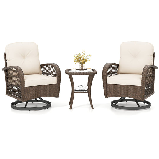 3-Piece Patio Swivel Rocker Set with Glass Side Table
