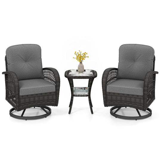 3-Piece Patio Swivel Rocker Set with Glass Side Table