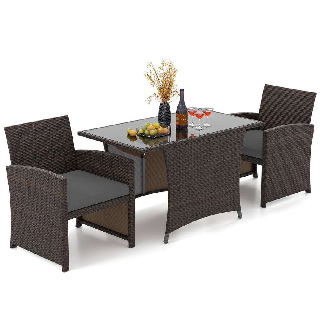 3-Piece Wicker Patio Dining Set with Tempered Glass Table