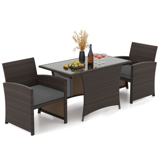 3-Piece Wicker Patio Dining Set with Tempered Glass Table