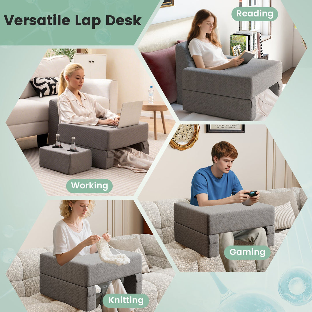 3-Piece Reading Pillow Set Extra Large Lap Desk with Coaster-Gray
