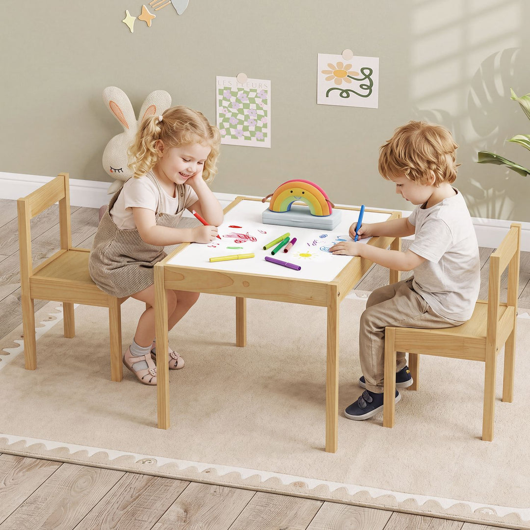 3-Piece Toddler Activity Table Set with Solid Rubber Wood Frame