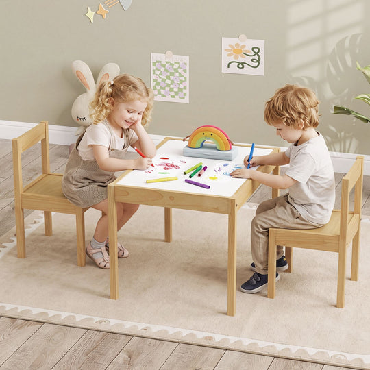 3-Piece Toddler Activity Table Set with Solid Rubber Wood Frame