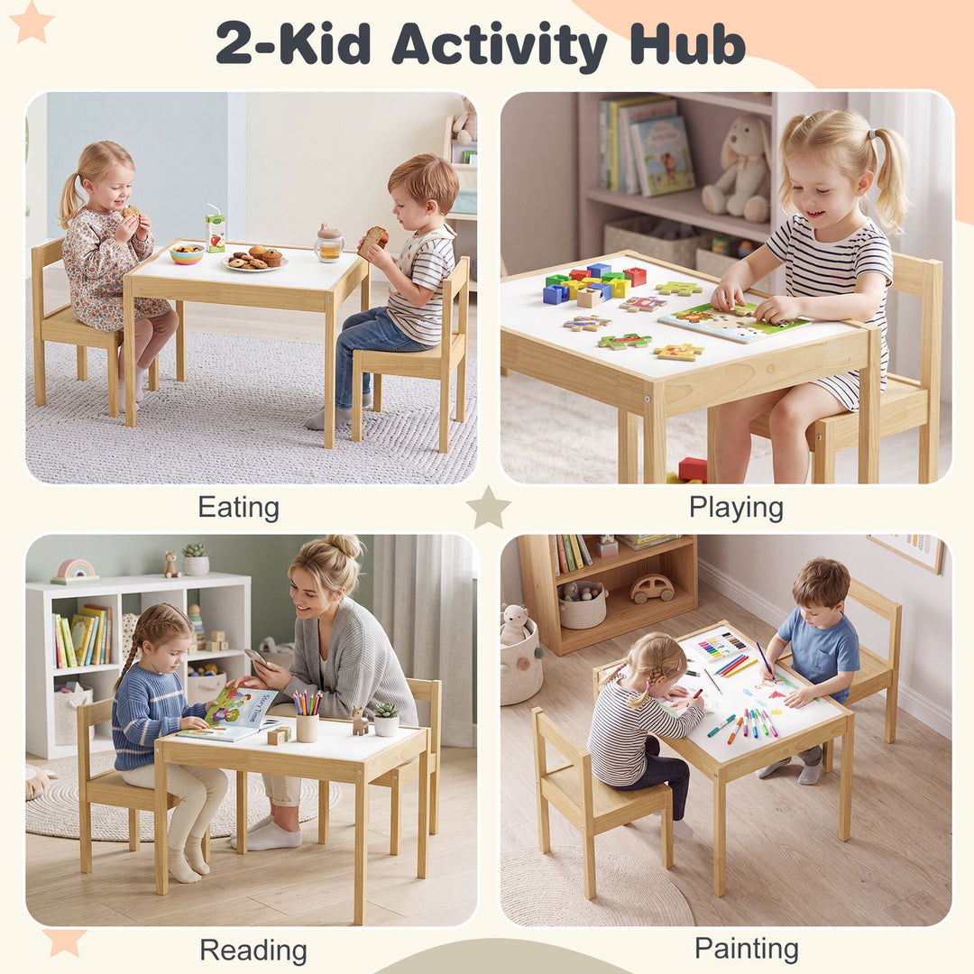 3-Piece Toddler Activity Table Set with Solid Rubber Wood Frame