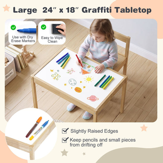 3-Piece Toddler Activity Table Set with Solid Rubber Wood Frame
