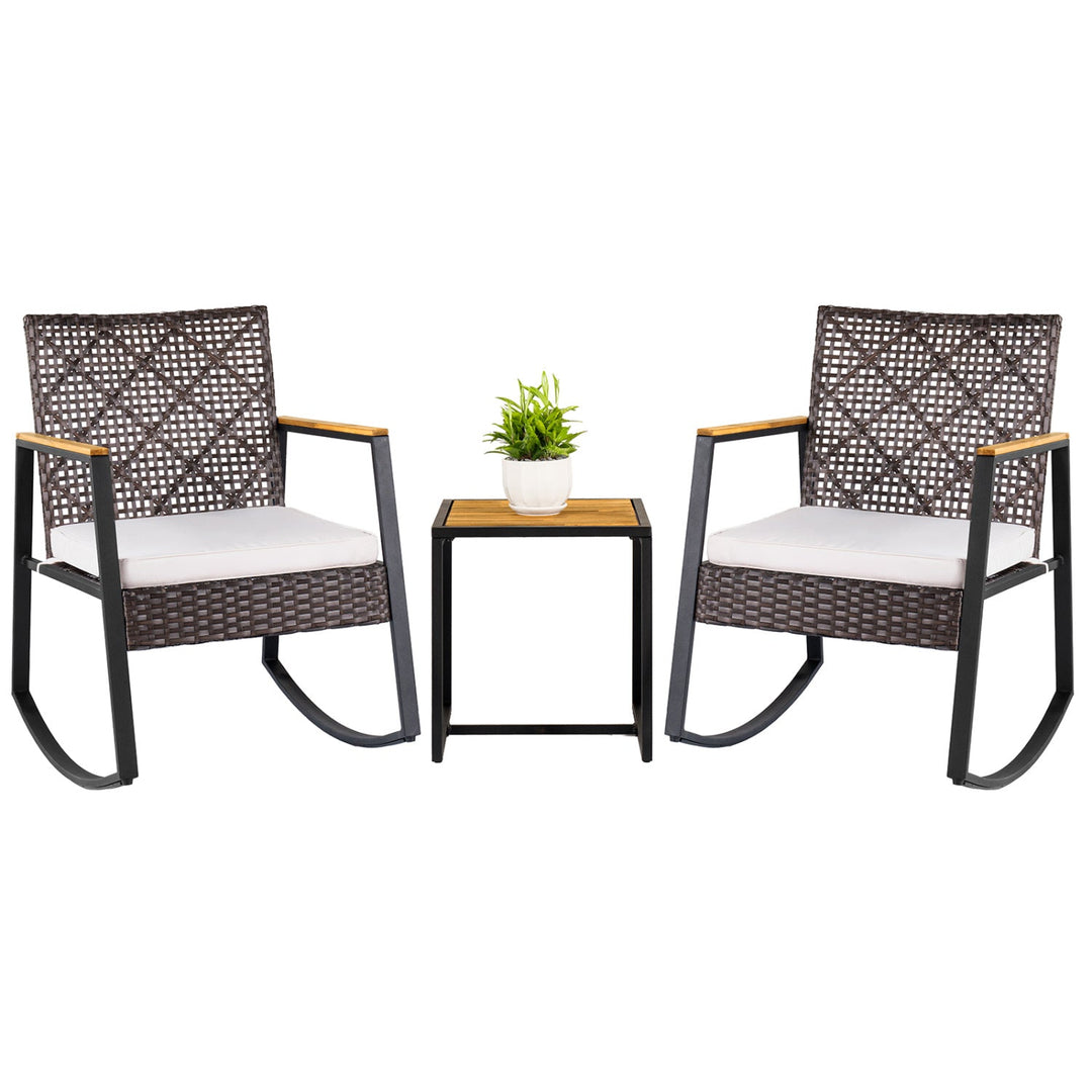 3-Piece Wicker Rocking Chair Set with Coffee Table
