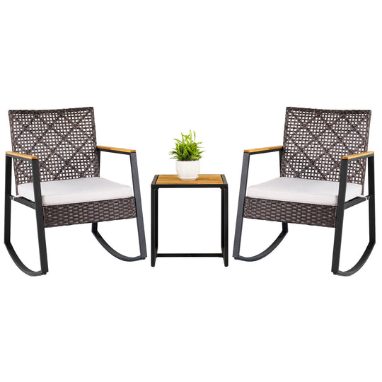 3-Piece Wicker Rocking Chair Set with Coffee Table