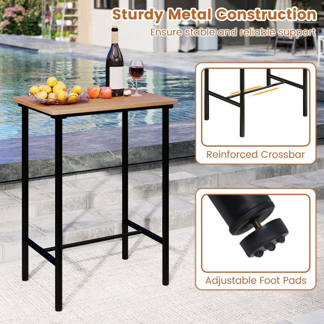 3 Pieces Acacia Wood Patio Bar Set Rectangular Table with Metal Frame