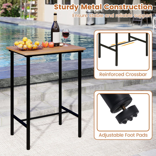 3 Pieces Acacia Wood Patio Bar Set Rectangular Table with Metal Frame