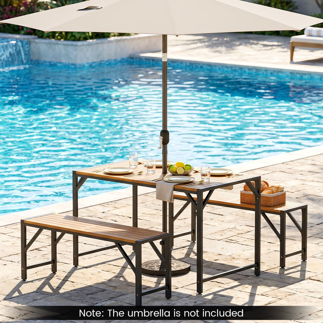 51" Acacia Wood Patio Dining Table with Umbrella Hole