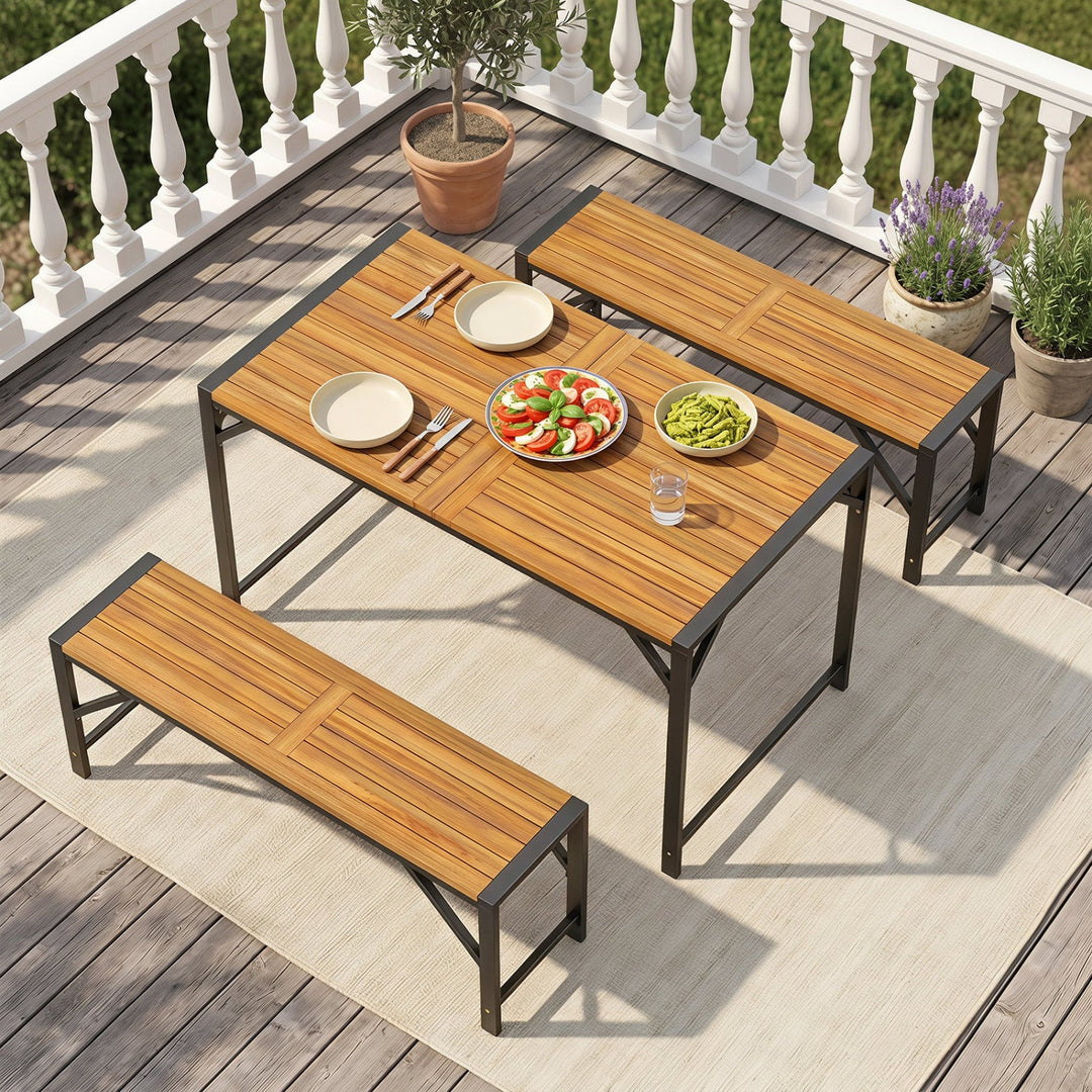 51" Acacia Wood Patio Dining Table with Umbrella Hole