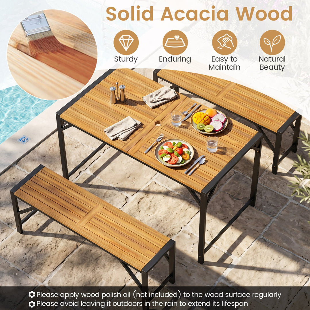 51" Acacia Wood Patio Dining Table with Umbrella Hole