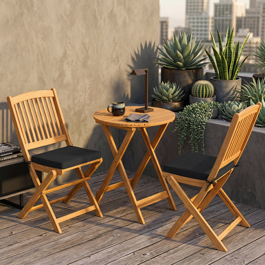 3-Piece Acacia Wood Folding Bistro Set with Cushions