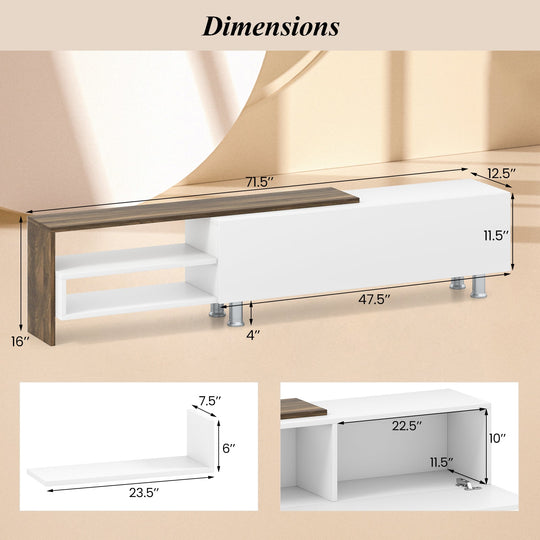 3 Pieces Farmhouse TV Stand for TVs up to 80 Inch with Cabinet and Compartments-White