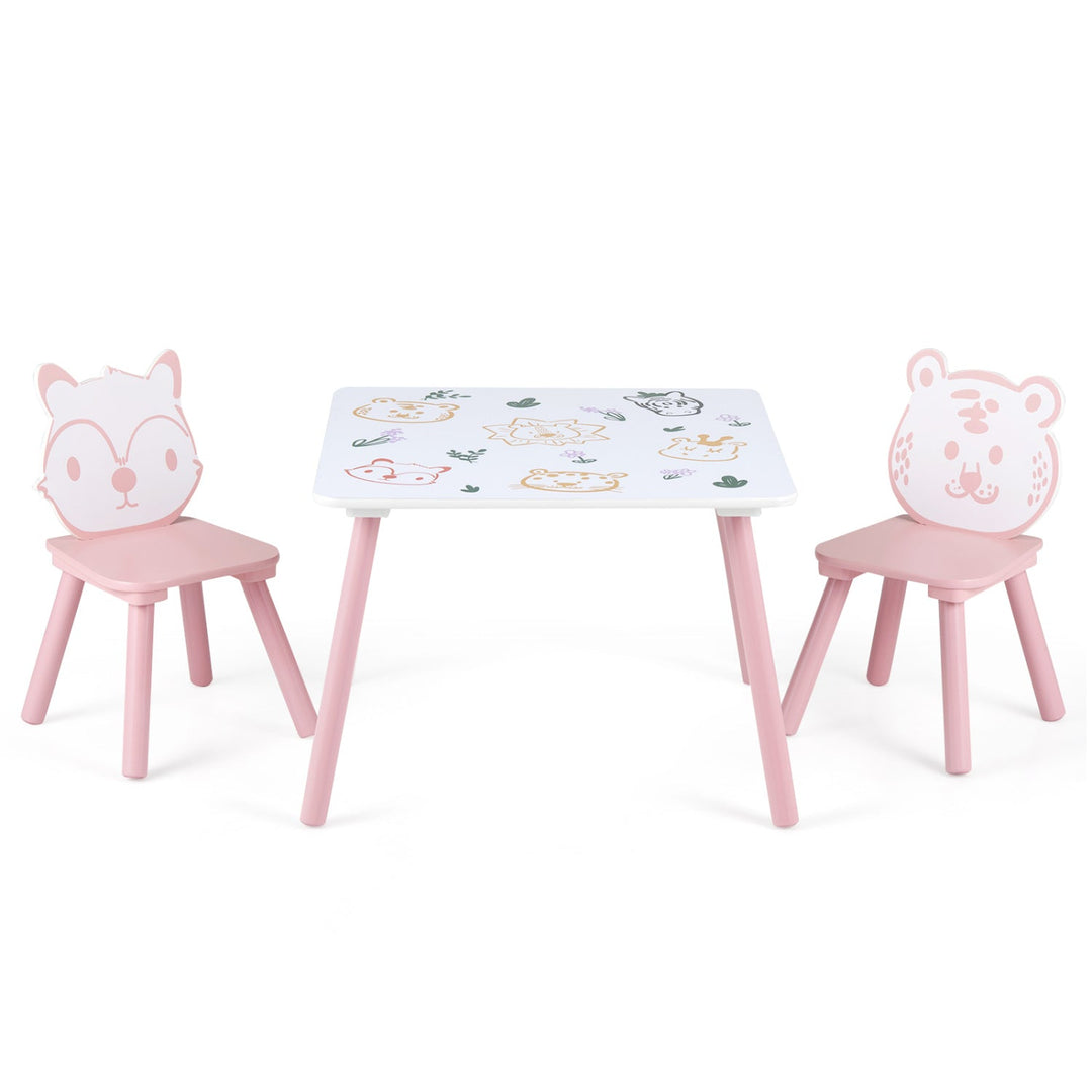 Kids Table and Chair Set with Animal Patterns, 3-Piece
