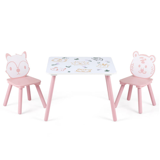 Kids Table and Chair Set with Animal Patterns, 3-Piece