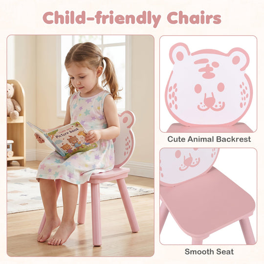 Kids Table and Chair Set with Animal Patterns, 3-Piece
