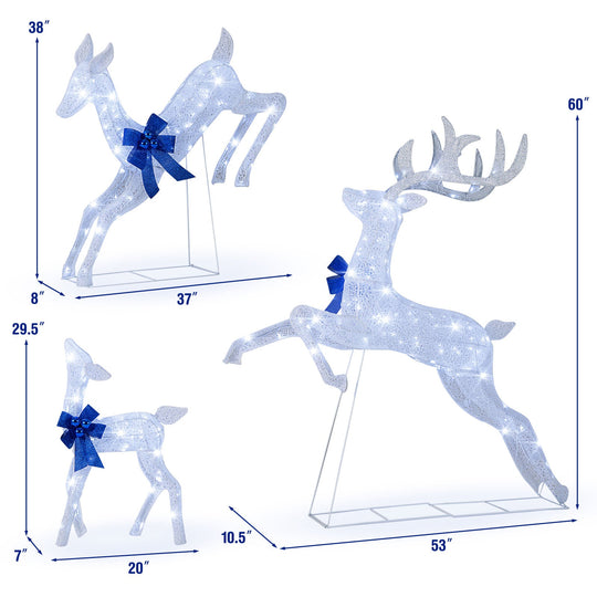 3 Pieces Lighted Christmas Reindeer Family Set with 255 Lights