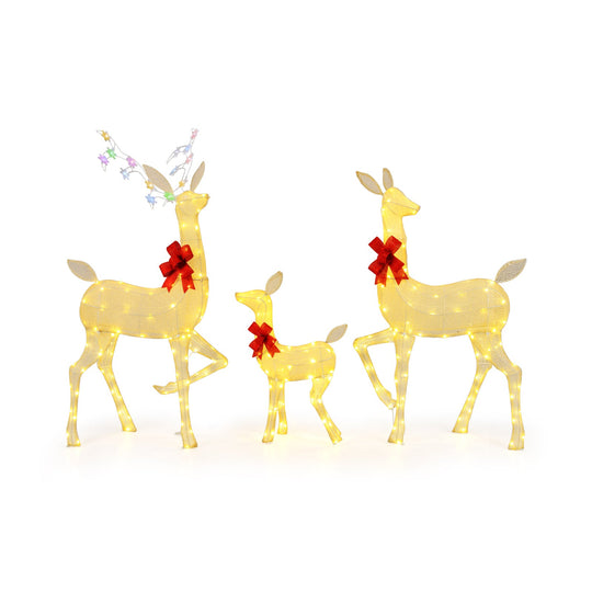 3 Pieces Lighted Family Deer Set with LED Lights and RGB Flashing Lights
