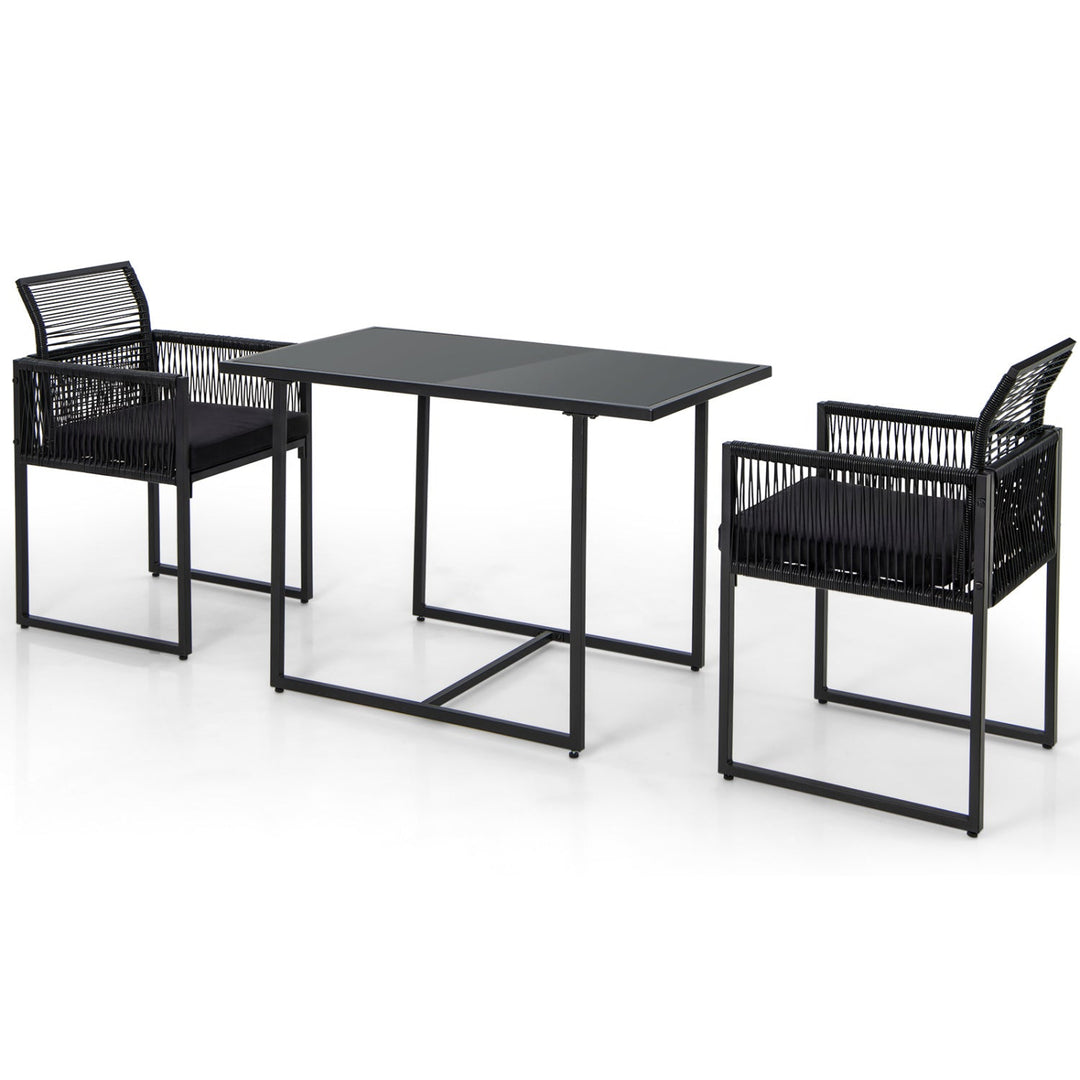 3 Pieces Outdoor Dining Set with Folding Backrest and Seat Cushions-Black
