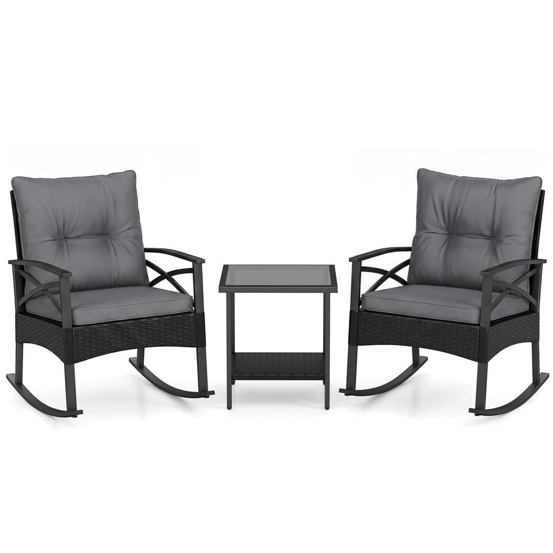 Outdoor Rattan Rocking Chair Set with Side Table - 3 Pieces