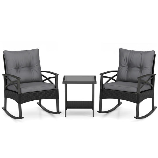 Outdoor Rattan Rocking Chair Set with Side Table - 3 Pieces