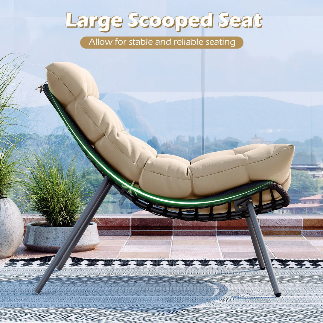 3 Pieces PE Rattan Conversation Set with Cushioned Papasan Chairs-Beige