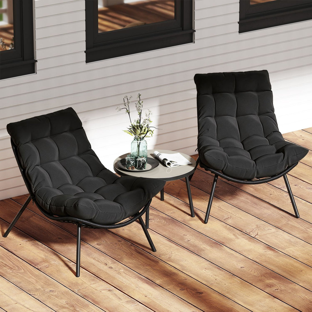 3 Pieces PE Rattan Conversation Set with Cushioned Papasan Chairs-Black