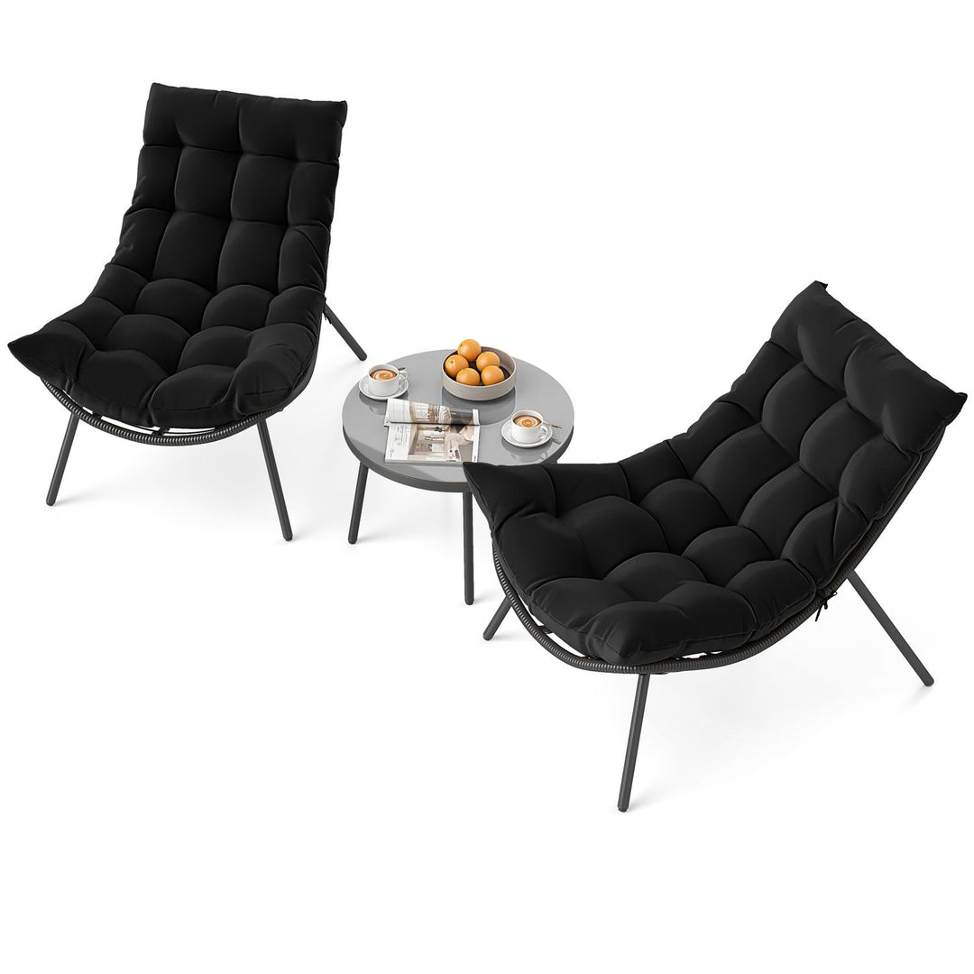 3 Pieces PE Rattan Conversation Set with Cushioned Papasan Chairs-Black