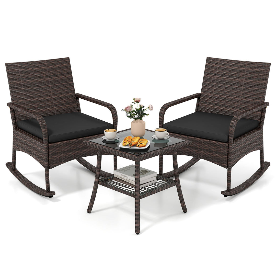 3-Piece Rocking Bistro Set with Cushions & Side Table