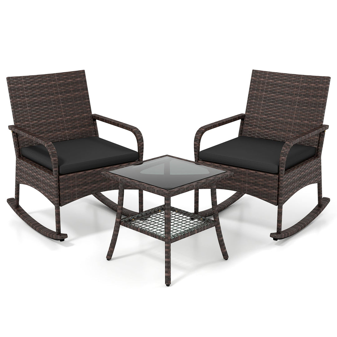 3-Piece Rocking Bistro Set with Cushions & Side Table